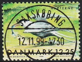 FRIMÆRKER DANMARK | 1999 - AFA 1230 - Danske trækfugle - 12,25 Kr. Havterne fra miniark - Lux Stemplet Sakskøbing (Sjælden)